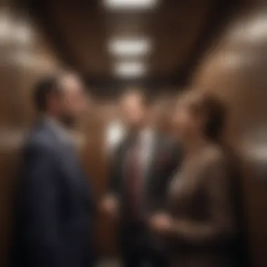 Dynamic Conversation in Elevator Pitching Dynamic conversation illustrating an elevator pitch scenario