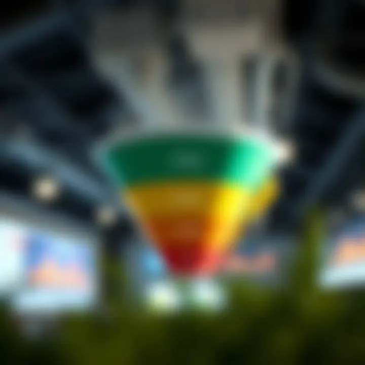 Visual representation of a sales funnel highlighting different stages