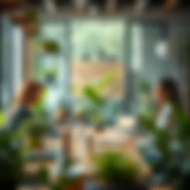 Promoting Employee Well-Being in an Eco-Conscious Environment An eco-friendly workspace emphasizing green practices and employee satisfaction.