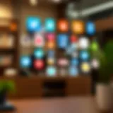 Visual representation of various social media logos with product icons