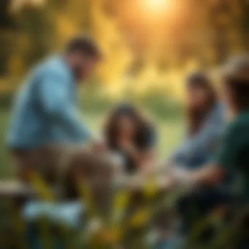 Team collaborating on a creative project outdoors