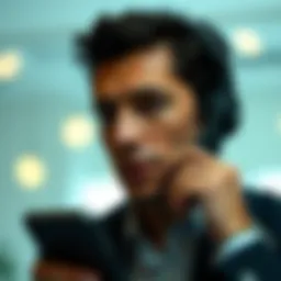 A professional engaging in a cold calling session with a focused expression.