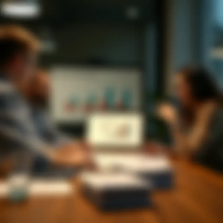 A performance assessment meeting with charts and graphs.