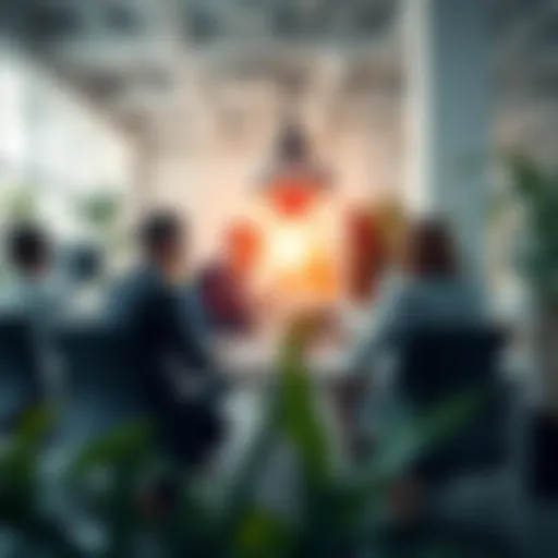 A dynamic office environment showcasing collaboration and innovation