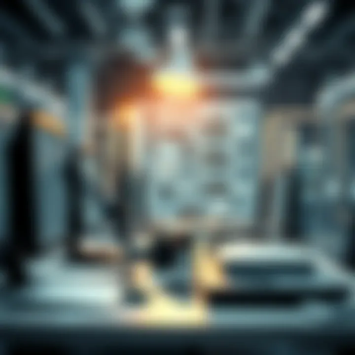 Futuristic Automated Workspace A futuristic workspace showcasing the integration of automation in daily tasks.