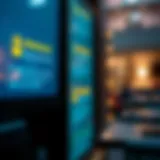 A digital screen displaying glowing customer reviews