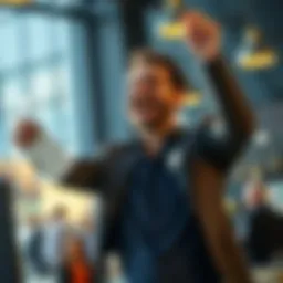 A successful entrepreneur celebrating a sale